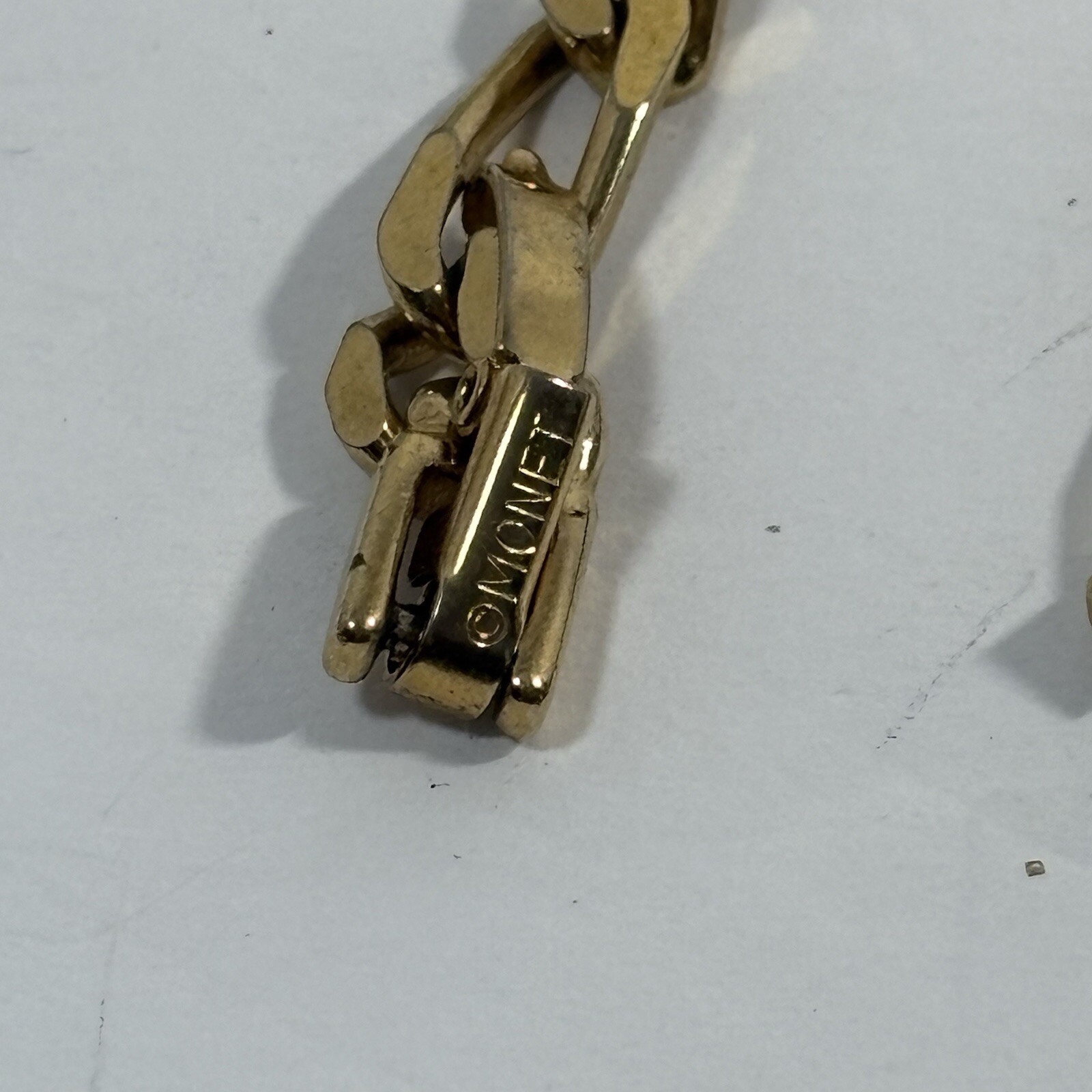 Vintage Signed MONET Gold Tone Chain Necklace Figaro Flat Link 30″