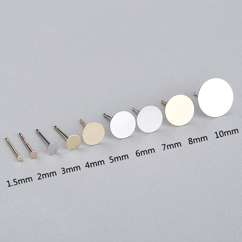 925 Sterling Silver Flat Cup End Post Earring with Back 2mm 3mm 4mm 5mm 6mm 7mm
