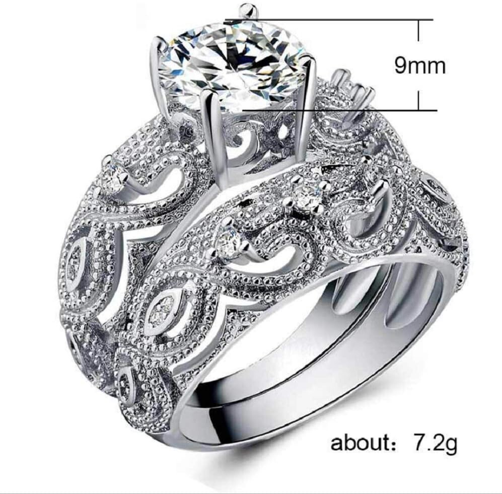 1.84 Ct CZ Valentine Gifts Band Silver Plated Migraine Edging Bridal Ring Set