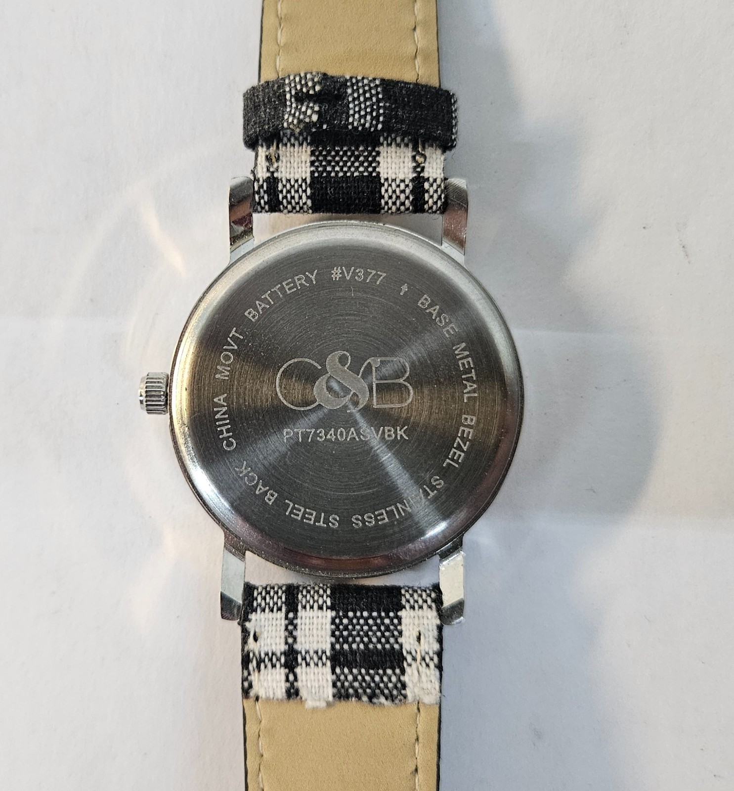 C&B SNOWFLAKE Watch V377 w Plaid Band NEEDS BATTERY