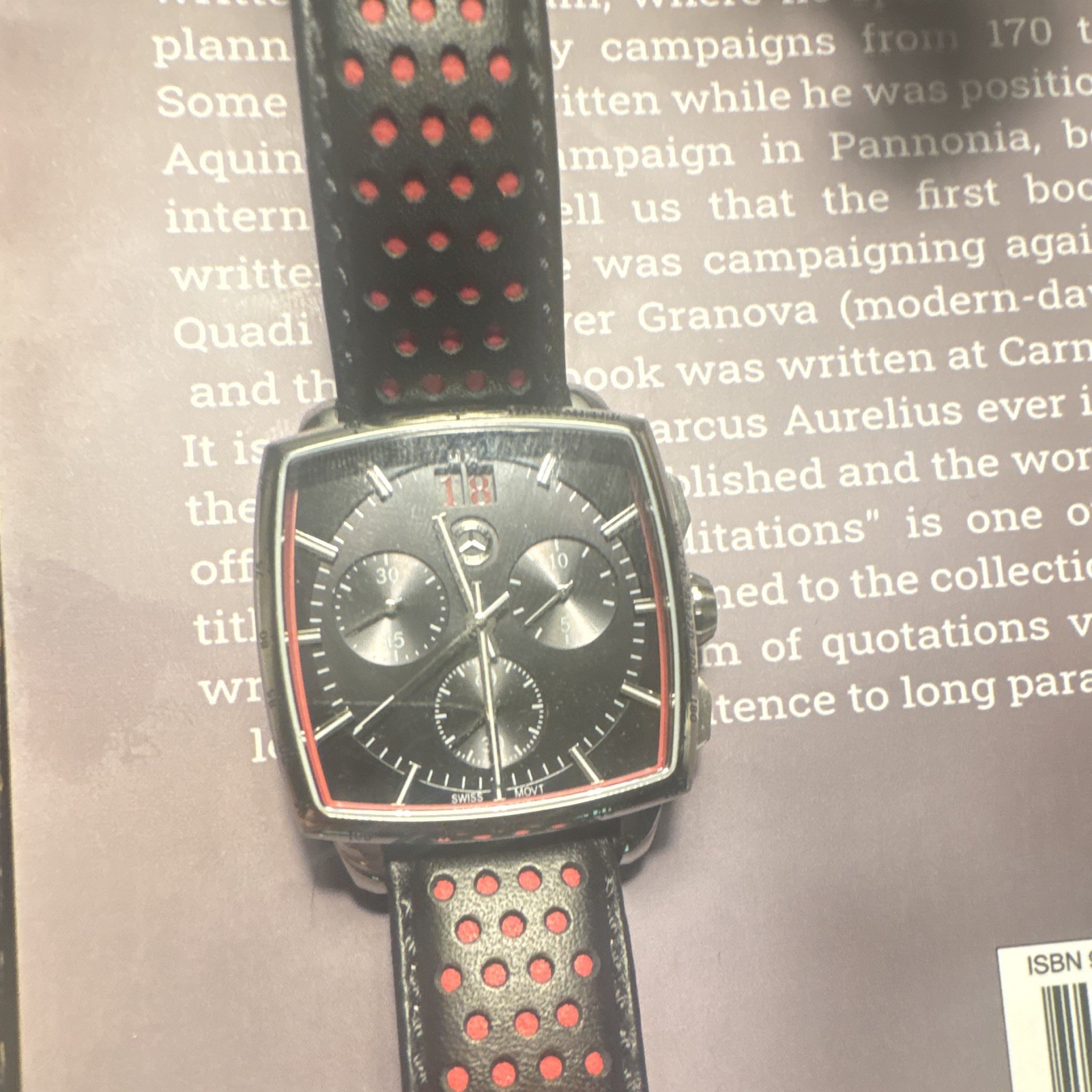 Mercedes-Benz Collection Swiss Made Chronograph Quartz Square Watch Black/Red