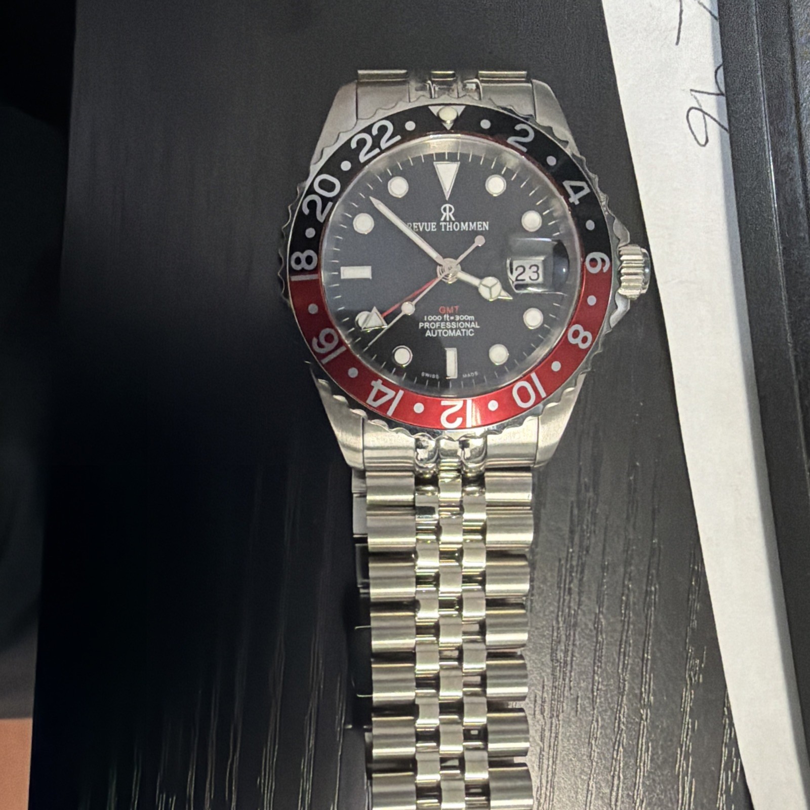 Revue Thommen Men’s ‘Diver’ GMT Black Dial Black & Red Bezel Watch 17572.2236