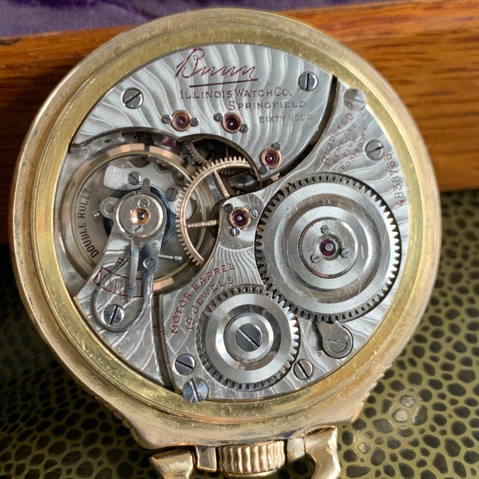 1926 Illinois Grade Bunn Type III 60hr. Sunray Damaskeening 16S 19J Pocket Watch