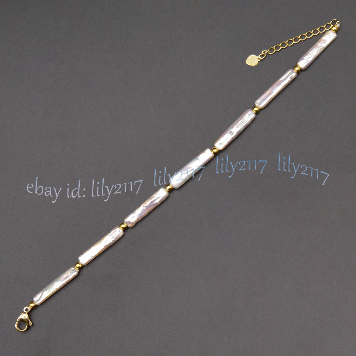 Real Natural White Freshwater Long Stick Rectangle Pearl Bracelet 7.5inch 5x24mm