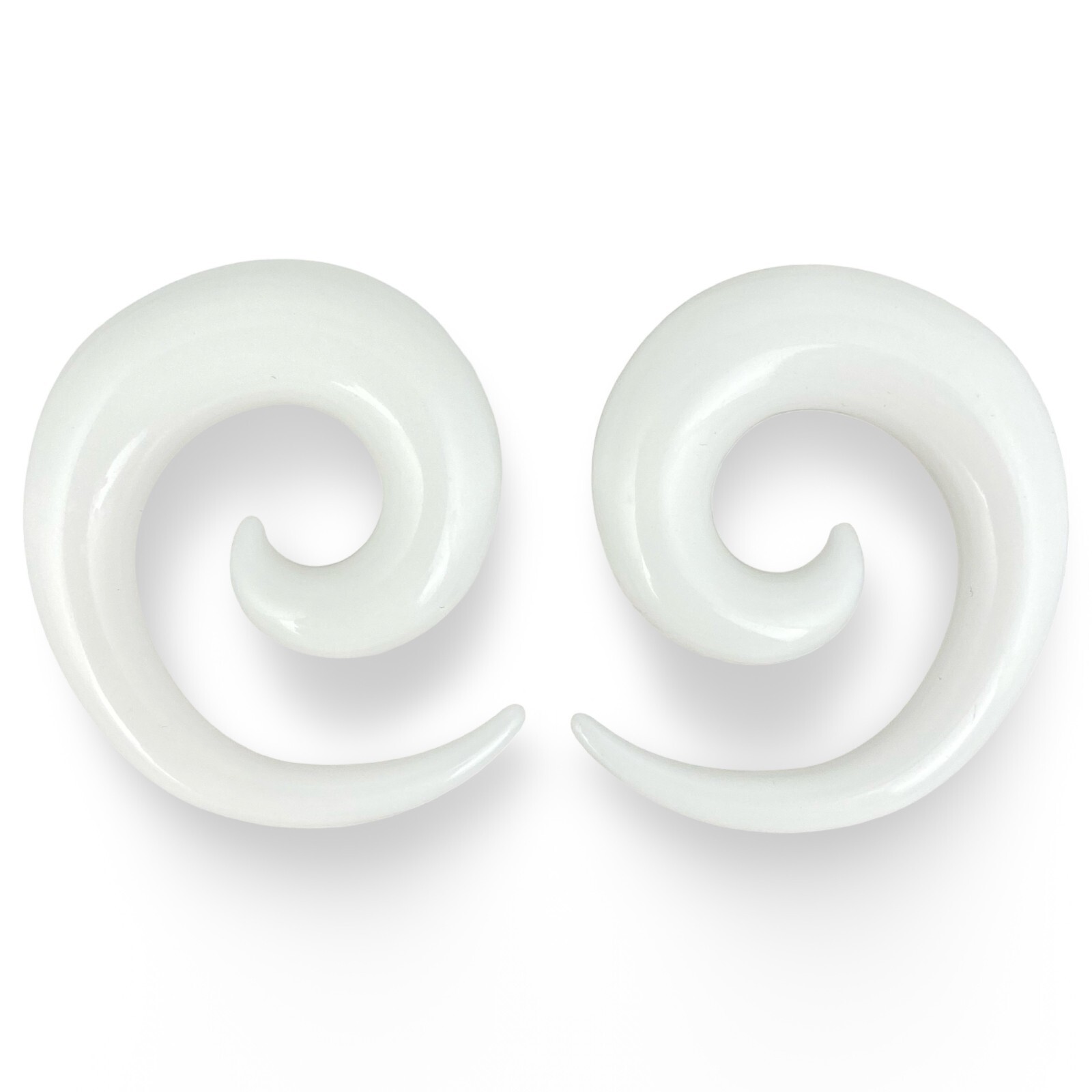 Pair of White Acrylic Spirals set tapers plugs gauges