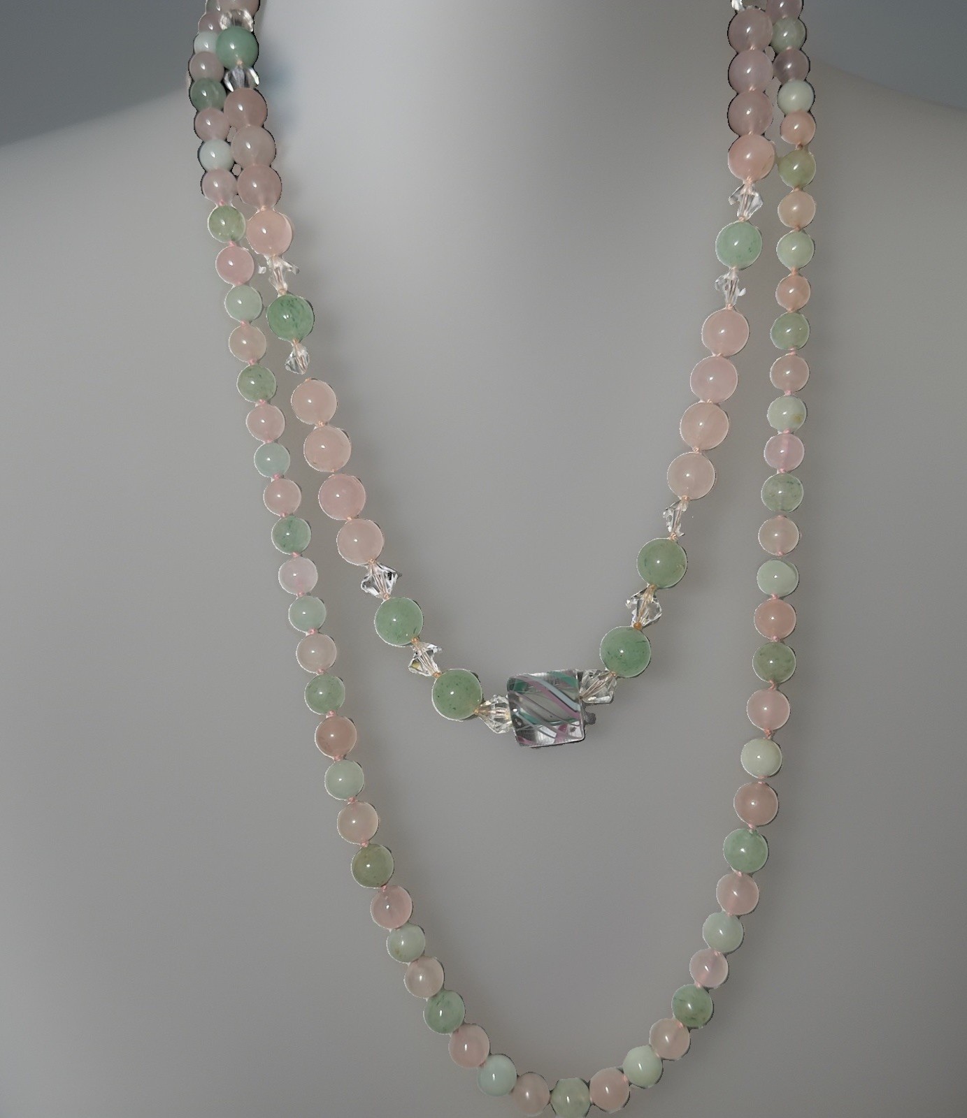 Pink And Green Gemstone Necklace Set, 24in Clasp And 32in Endless Strand