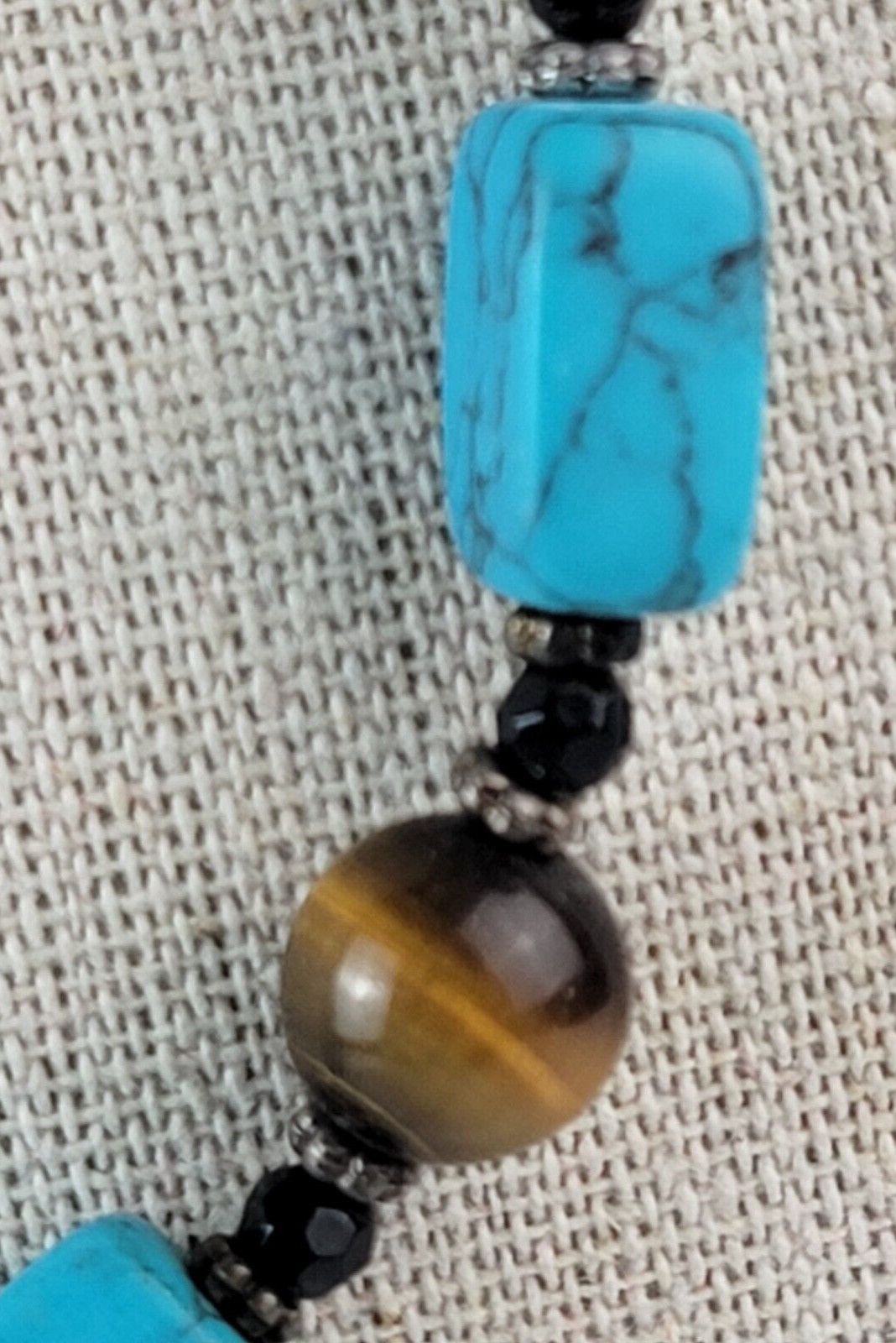Lia Sophia Faux-Turquoise And Tiger’s Eye Beaded Necklace 20.5 In Lobster Clasp