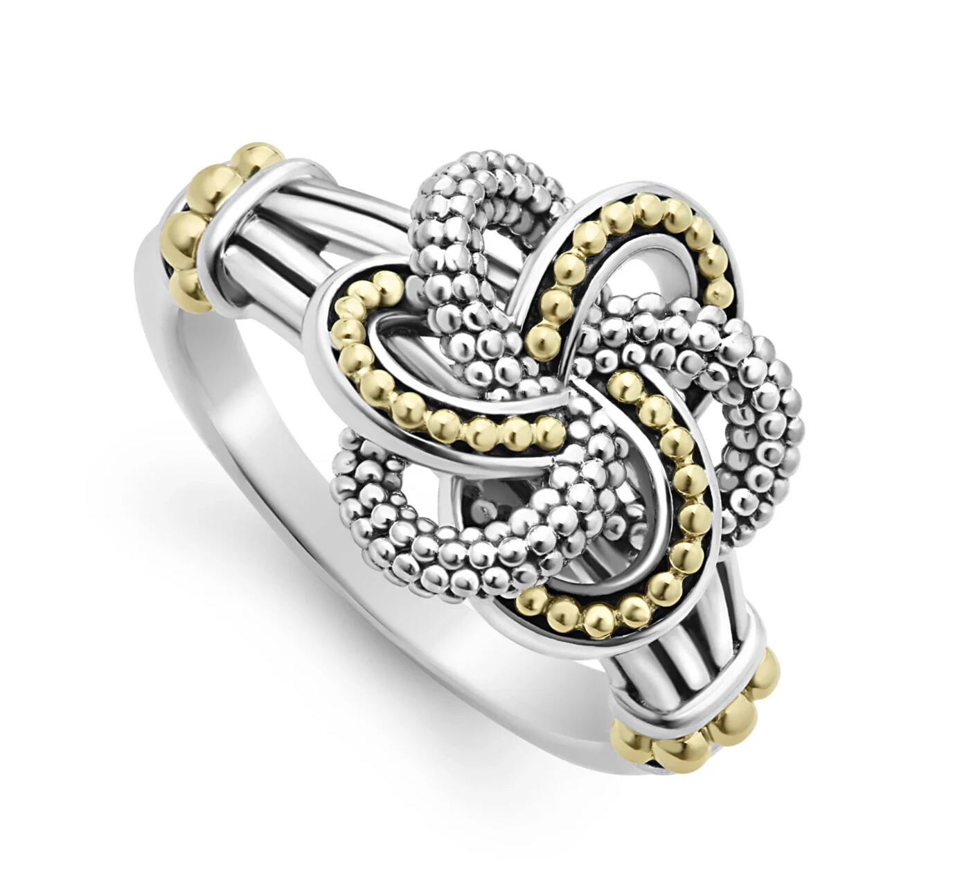 NEW LAGOS LOVE KNOT 925 STERLING SILVER & 18K GOLD Two-Tone LOVE KNOT Ring 7