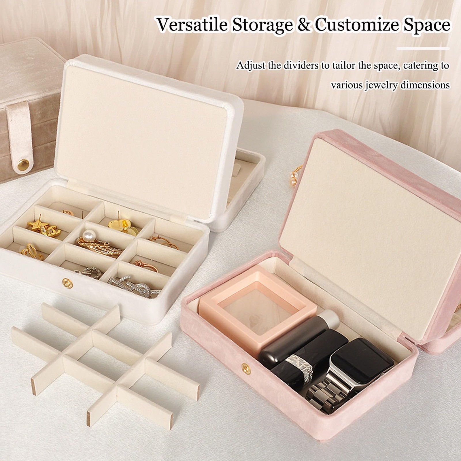 MODENGKONGJIAN Jewelry Organizer Box, 2 Layer, 2 Layer-Beige-PU Leather