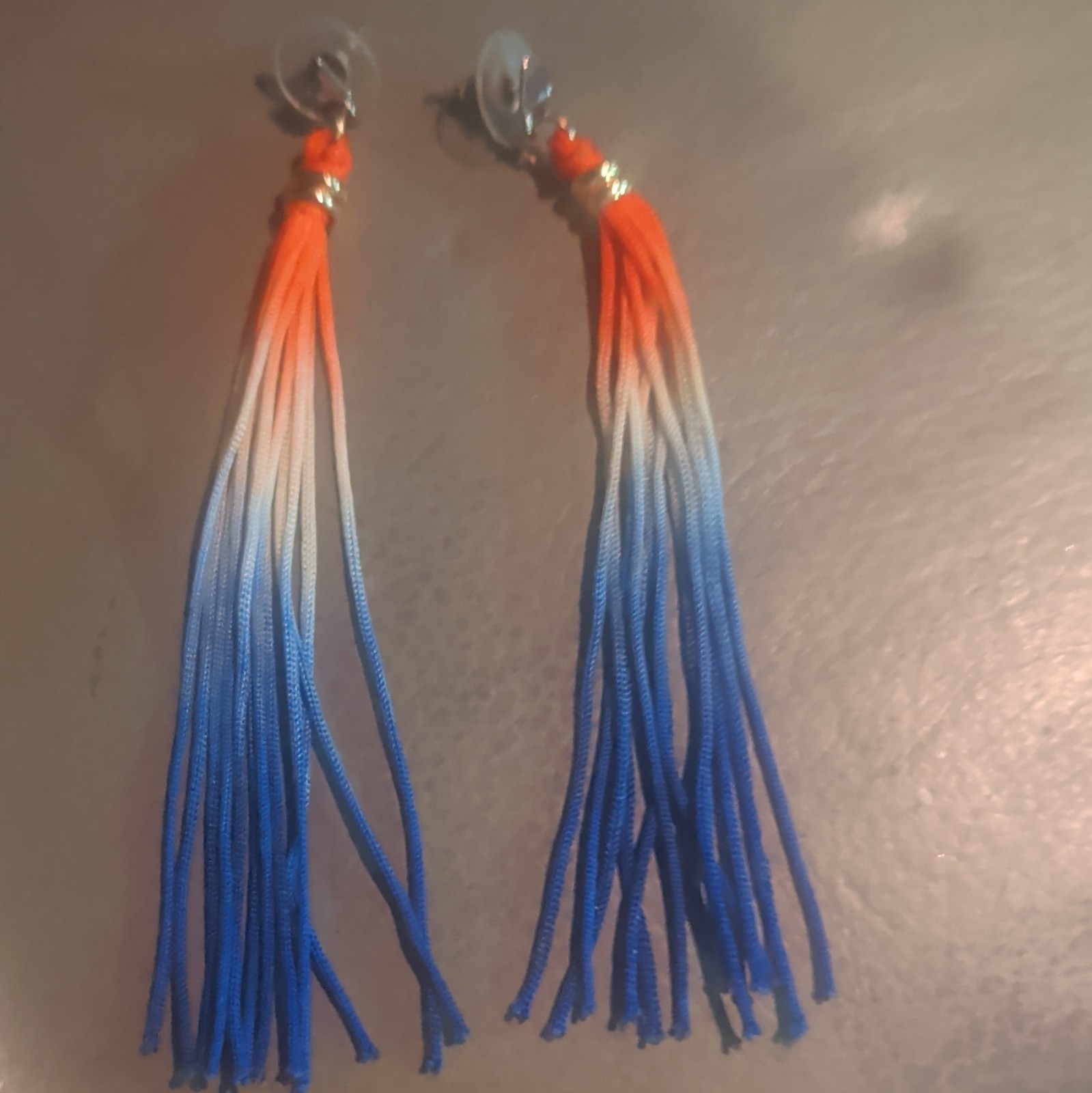Multicolor Ombre Cord Tassel Dangle/Drop Earrings, Butterfly Back No Stone