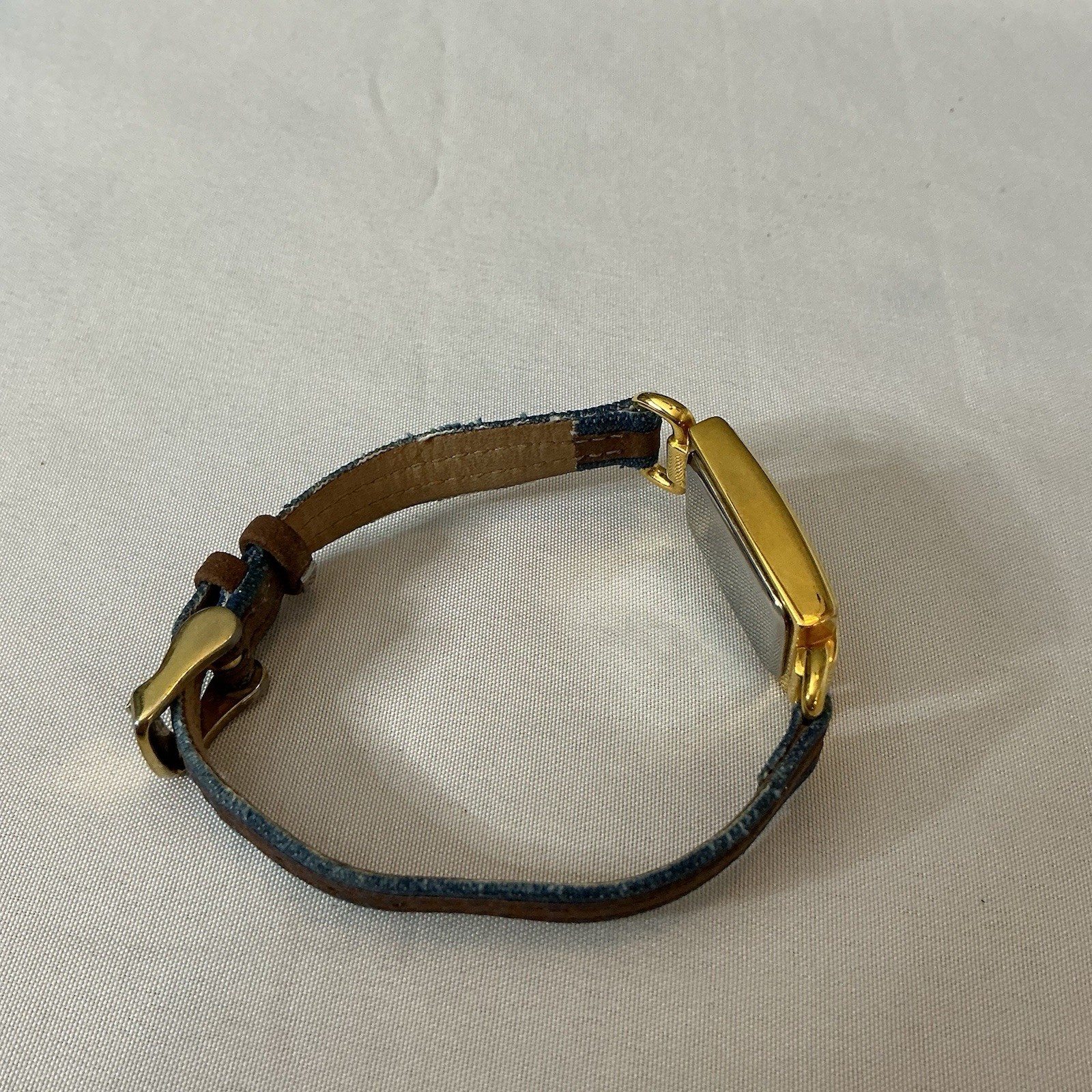 Joan Rivers Classics Watch V377 Denim W/Leather Strap Gold Plate Japanese Mvmt