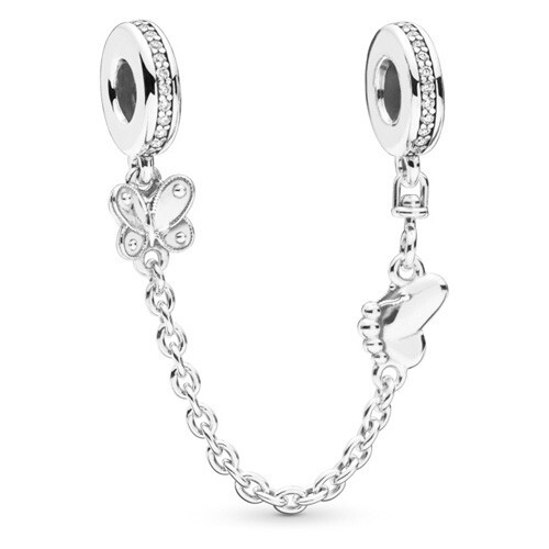 Authentic Pandora Charm, Decrative Butterflies Safety Chain, #797865CZ