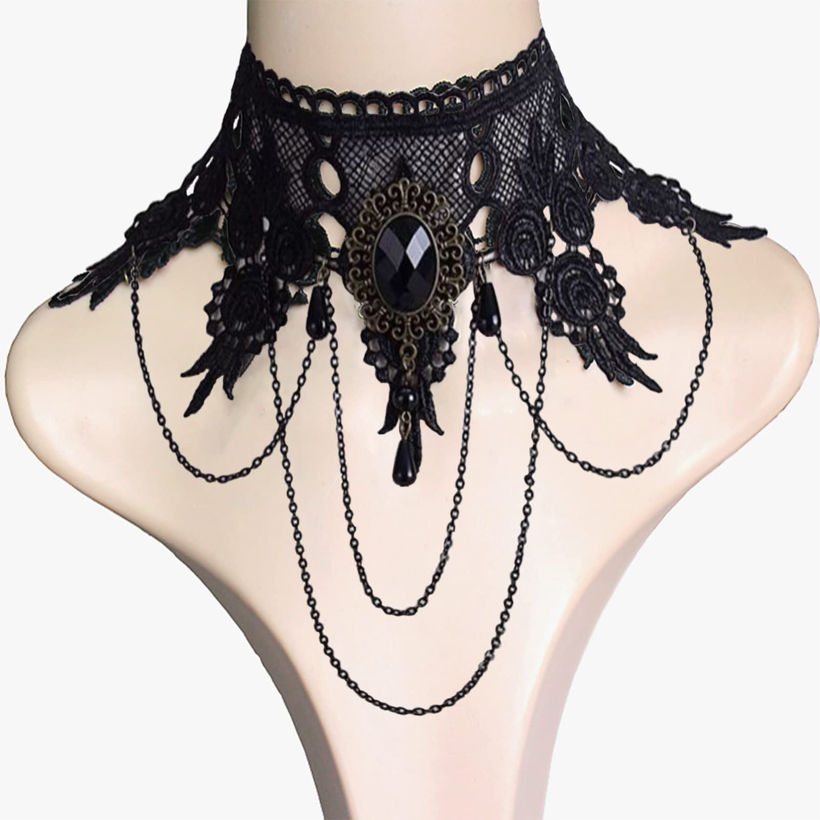 5-Piece Halloween Gothic Jewelry Set – Sexy Lace Choker Necklaces & Pendants for