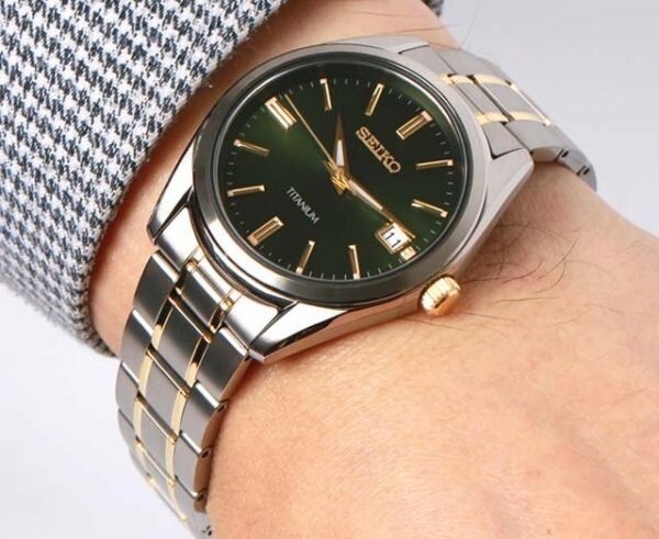 Seiko Men’s Essentials Quartz Green Dial Titanium Watch – SUR377P1 NEW
