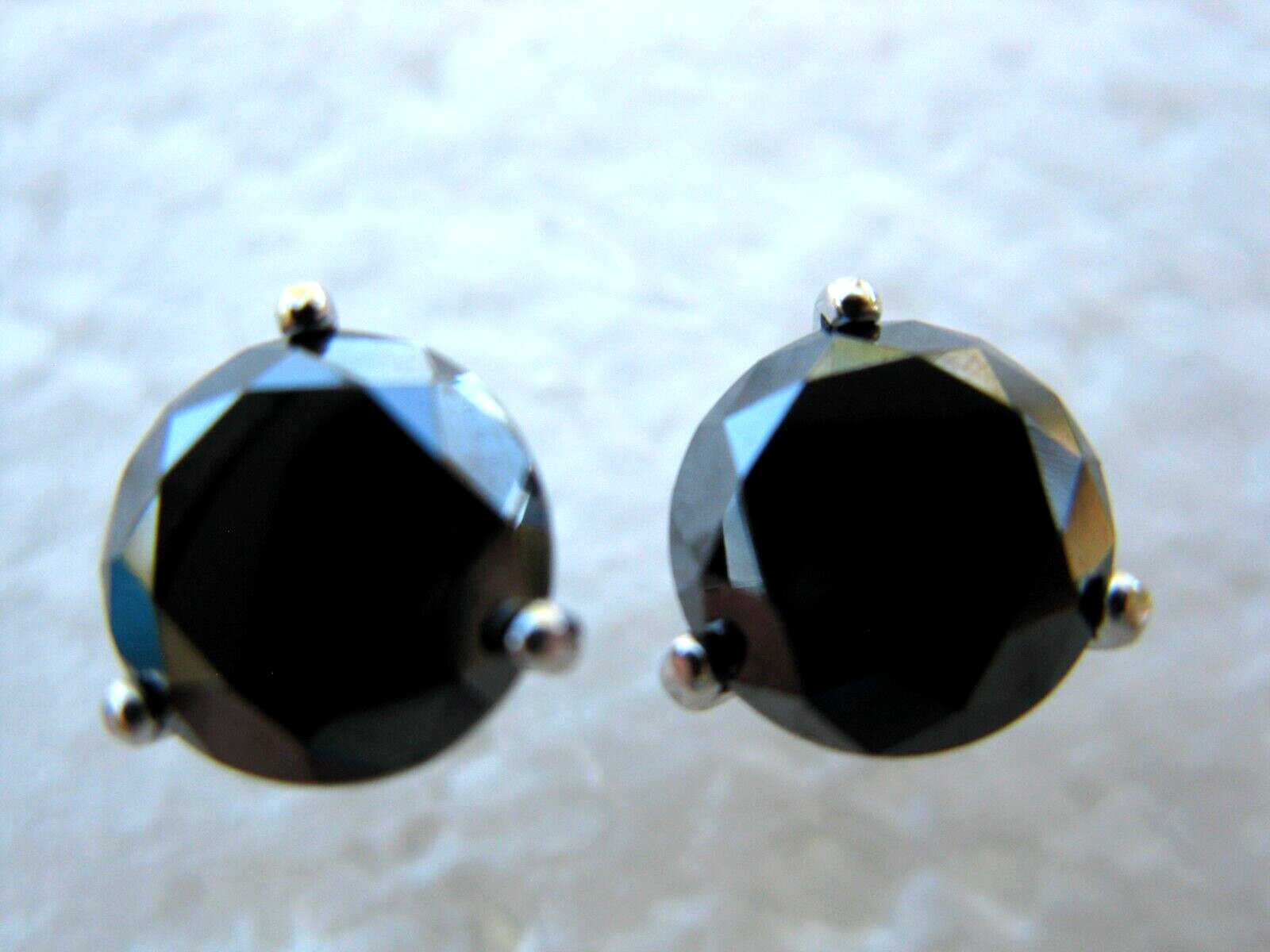 4.10ctw SCREW BACK 100% REAL BLACK DIAMOND EARRINGS,CERTIFICATE,FREE DIA TESTER