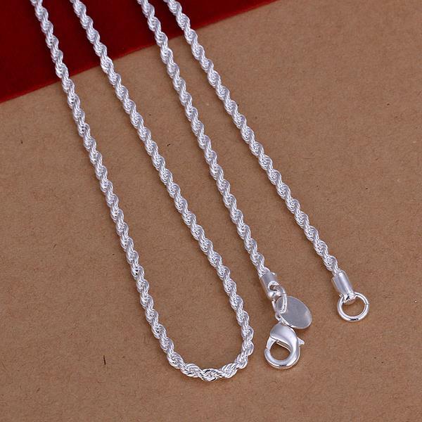 Unisex Sterling Silver Plated Twisted 2MM Chain Necklace Lobster 16″ to 24″ B36