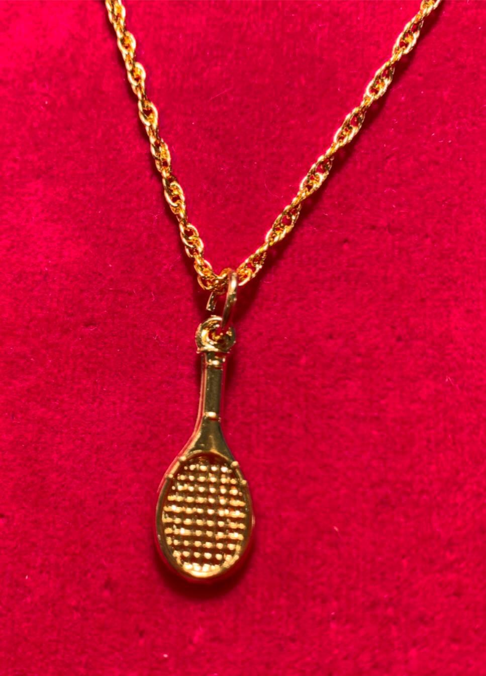 14 KT GOLD PLATED TENNIS RACKET CHARM PENDANT AND 30″ ROPE SET-404