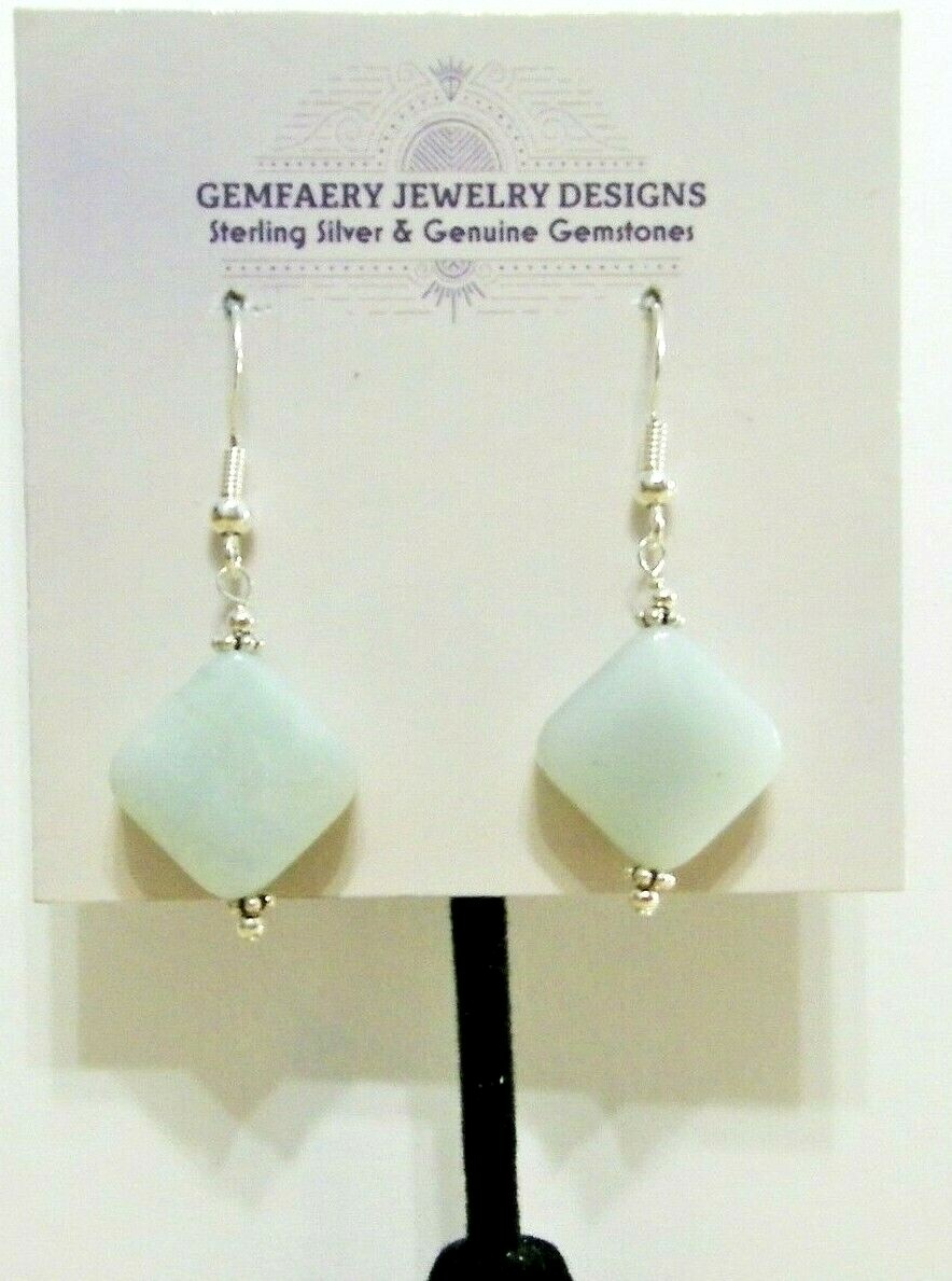 Sterling Silver Natural AMAZONITE Gemstone Dangle Earrings #1979…Handmade USA