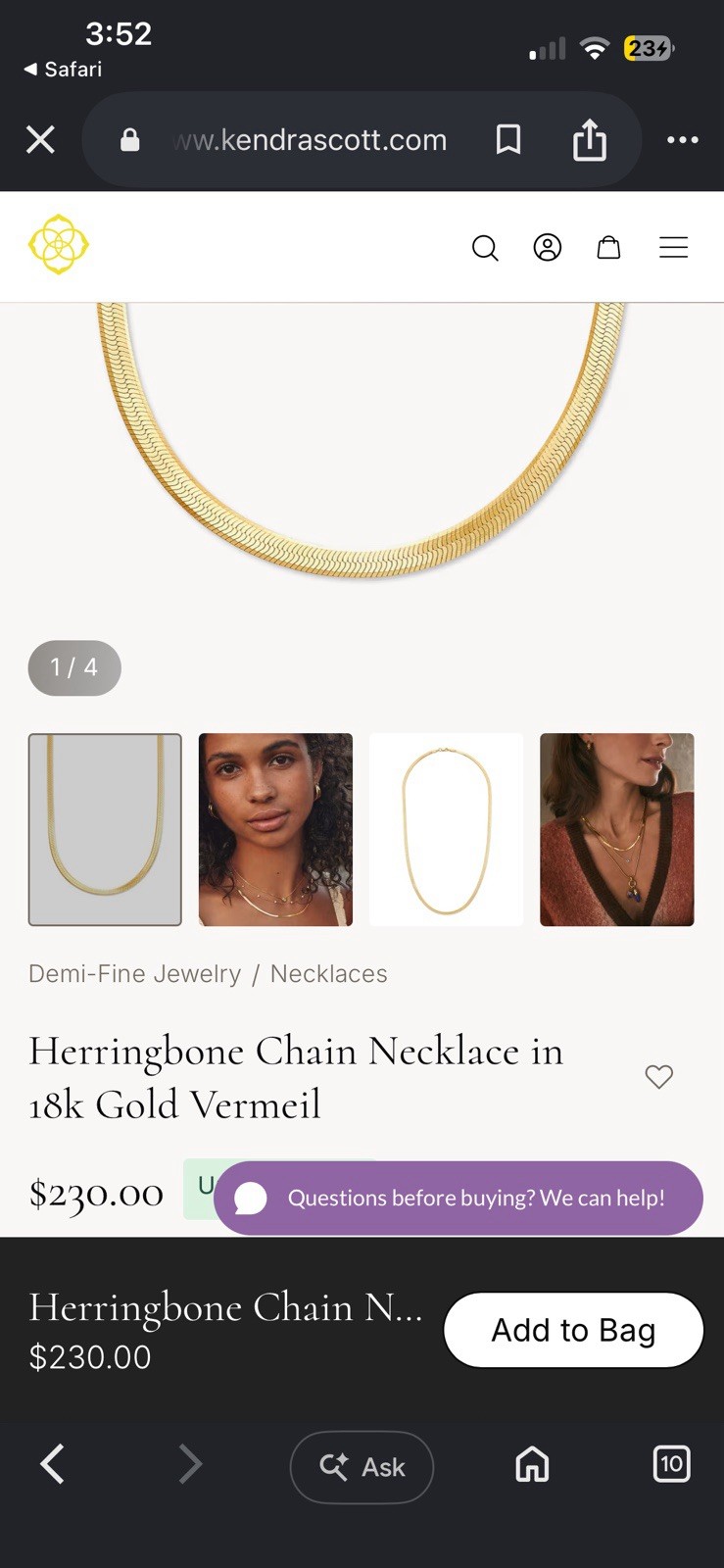 BRAND NEW Kendra Scott Herringbone Chain Necklace in 18k Gold Vermeilgold