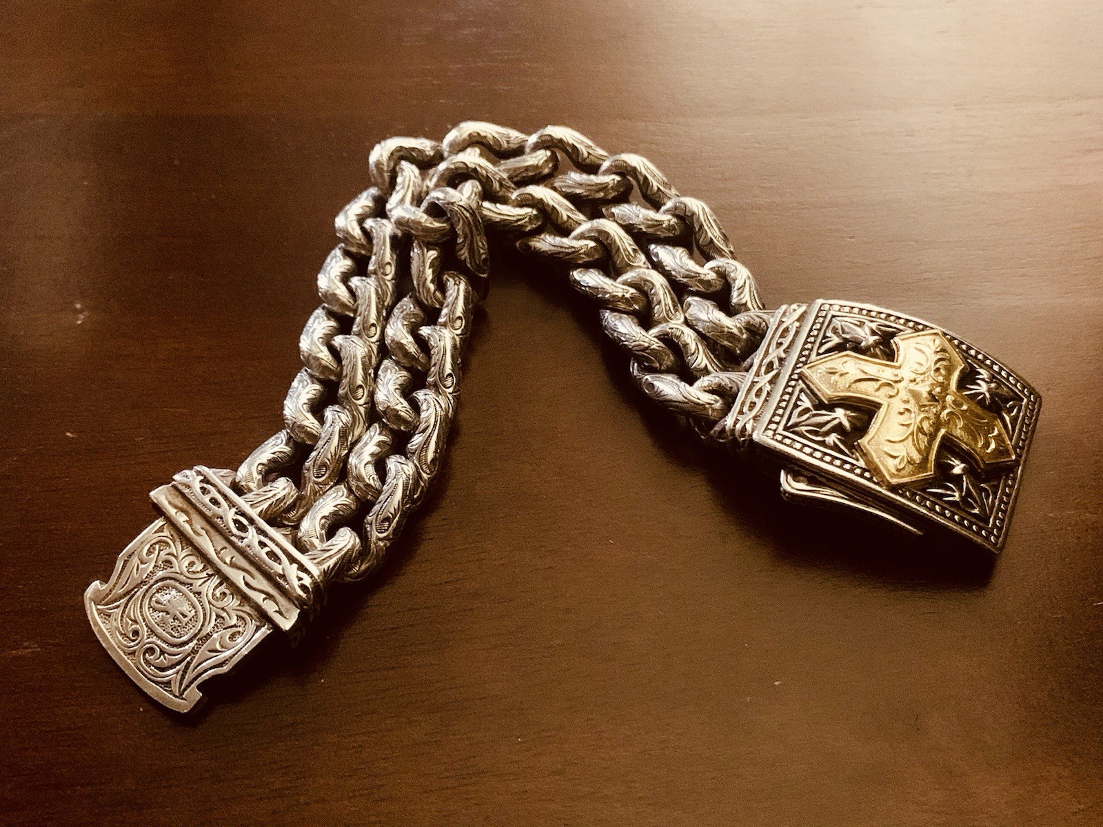 RARE Scott Kay UNKAGED 18K/Sterling Silver MASTERPIECE Gold Cross Bracelet 8”