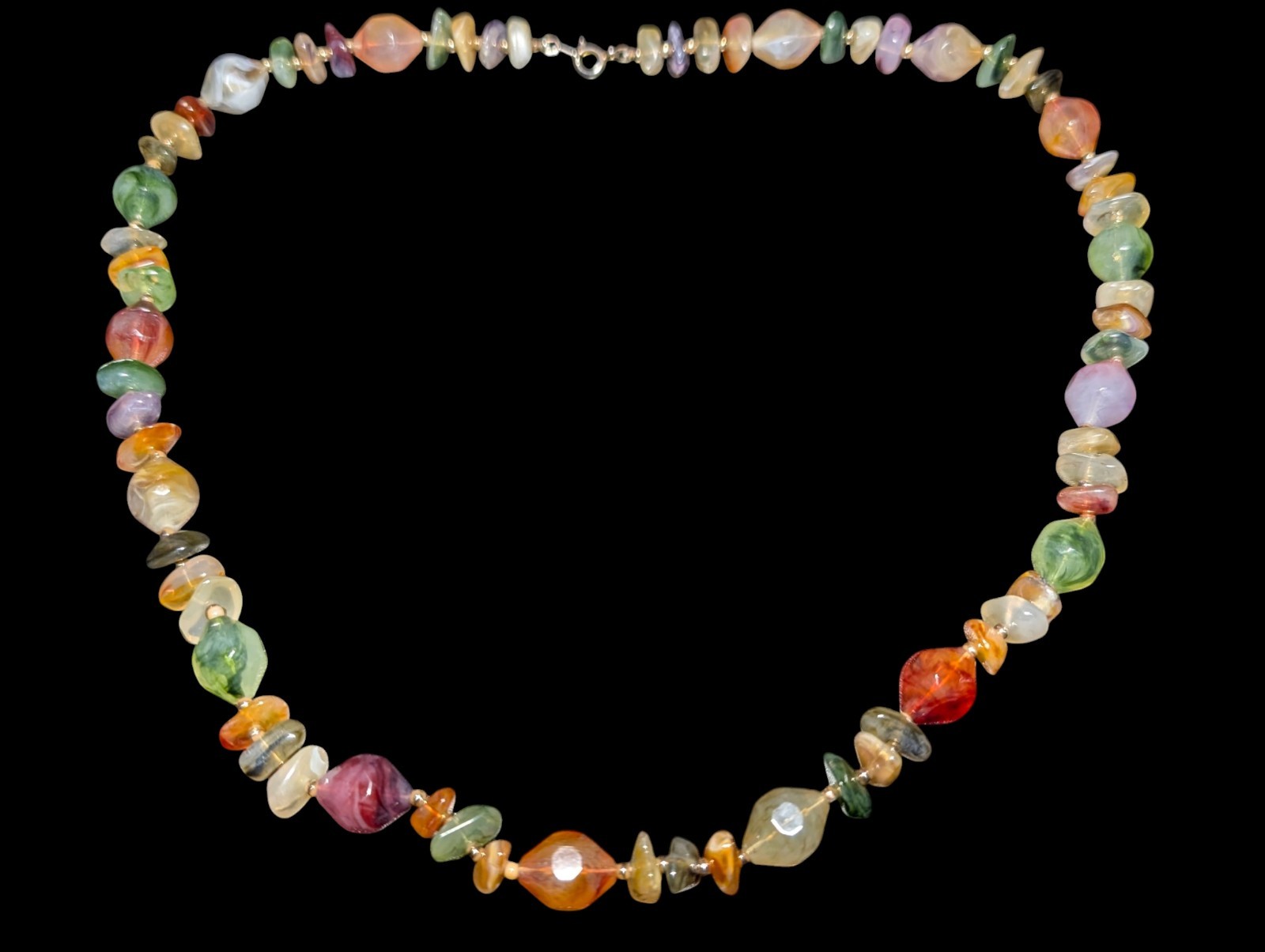 Vintage Retro Lucite Resin Freeform Nugget Bead Necklace Multi Color Agate Look