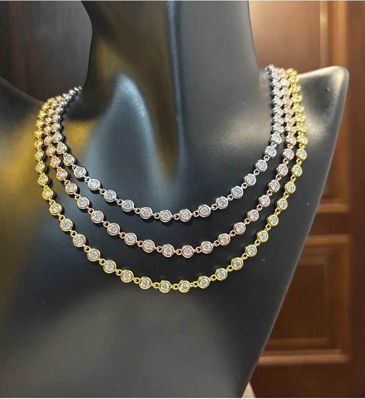 3-4mm Moissanite Tennis Chain Necklace Sweater neck chain 925 Sterling Silver