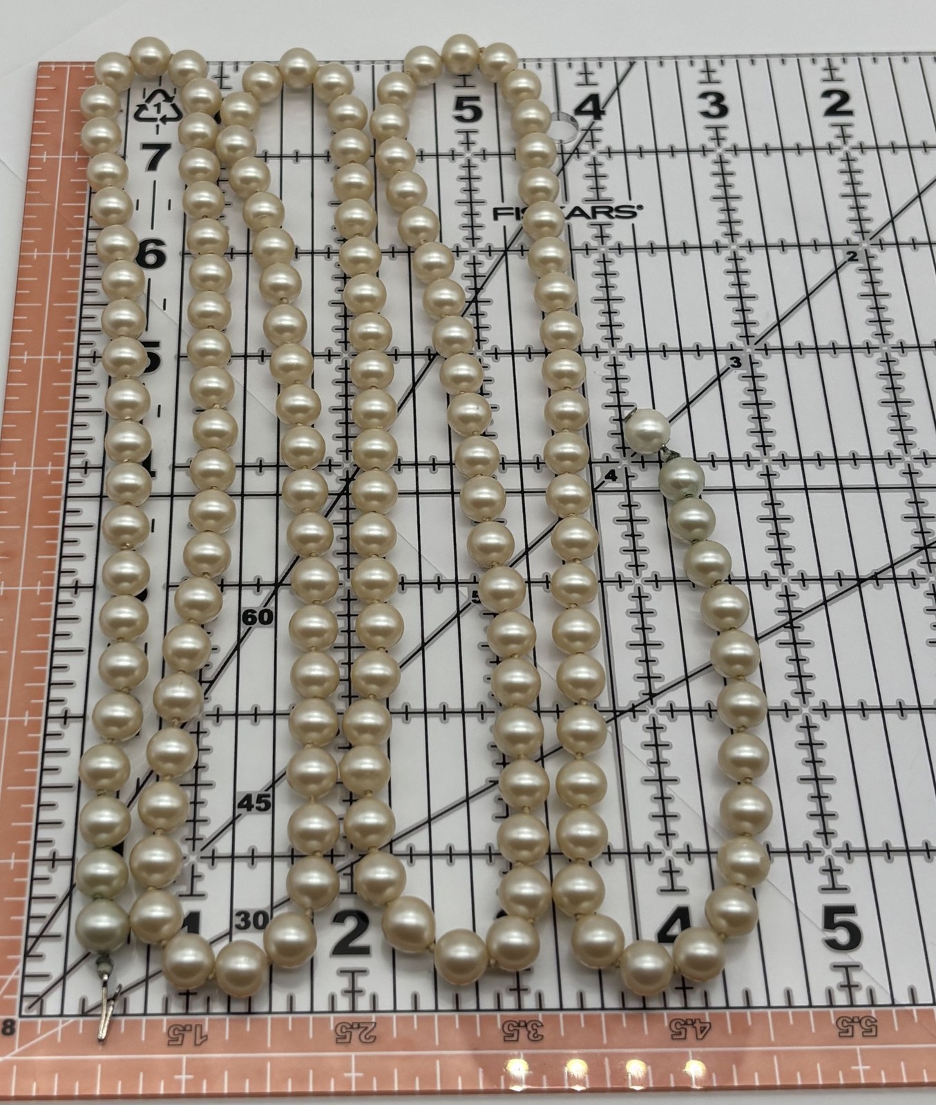 Vintage 10MM Faux Pearl Necklace Single Strand Opera Length Cream Color Unsigned