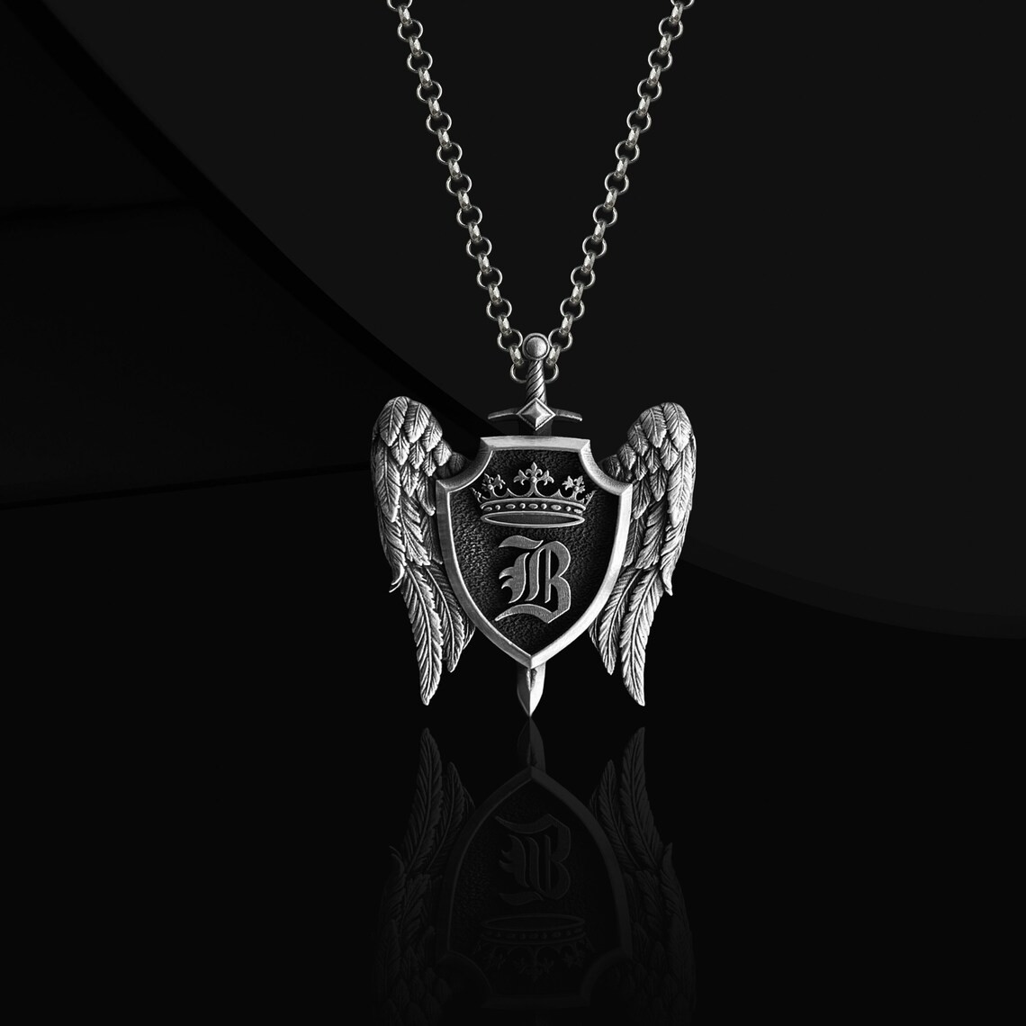 Personalized Initial Oxidized 925 Sterling Silver Necklace Duty Free