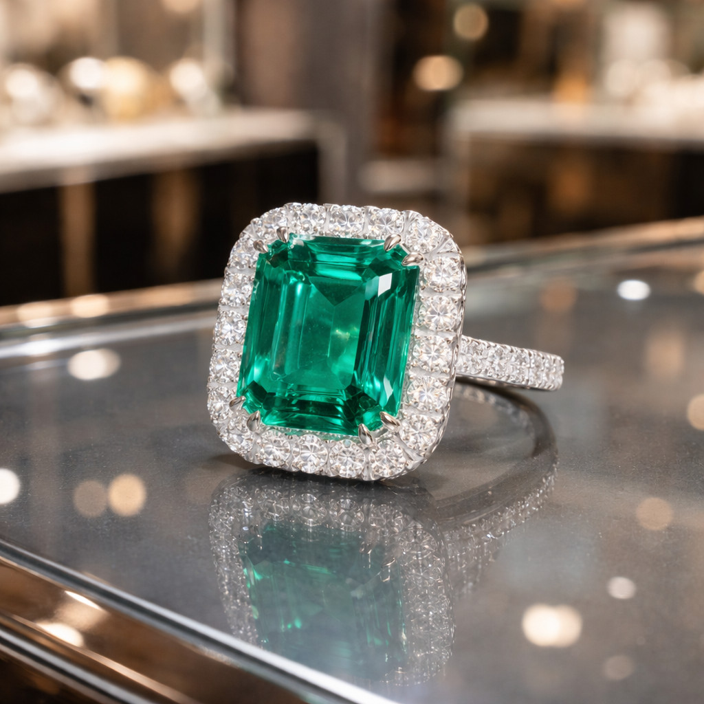 IGL Certified 4.80 Ct Natural Emerald & Diamond Wedding Gift Ring 14K White Gold