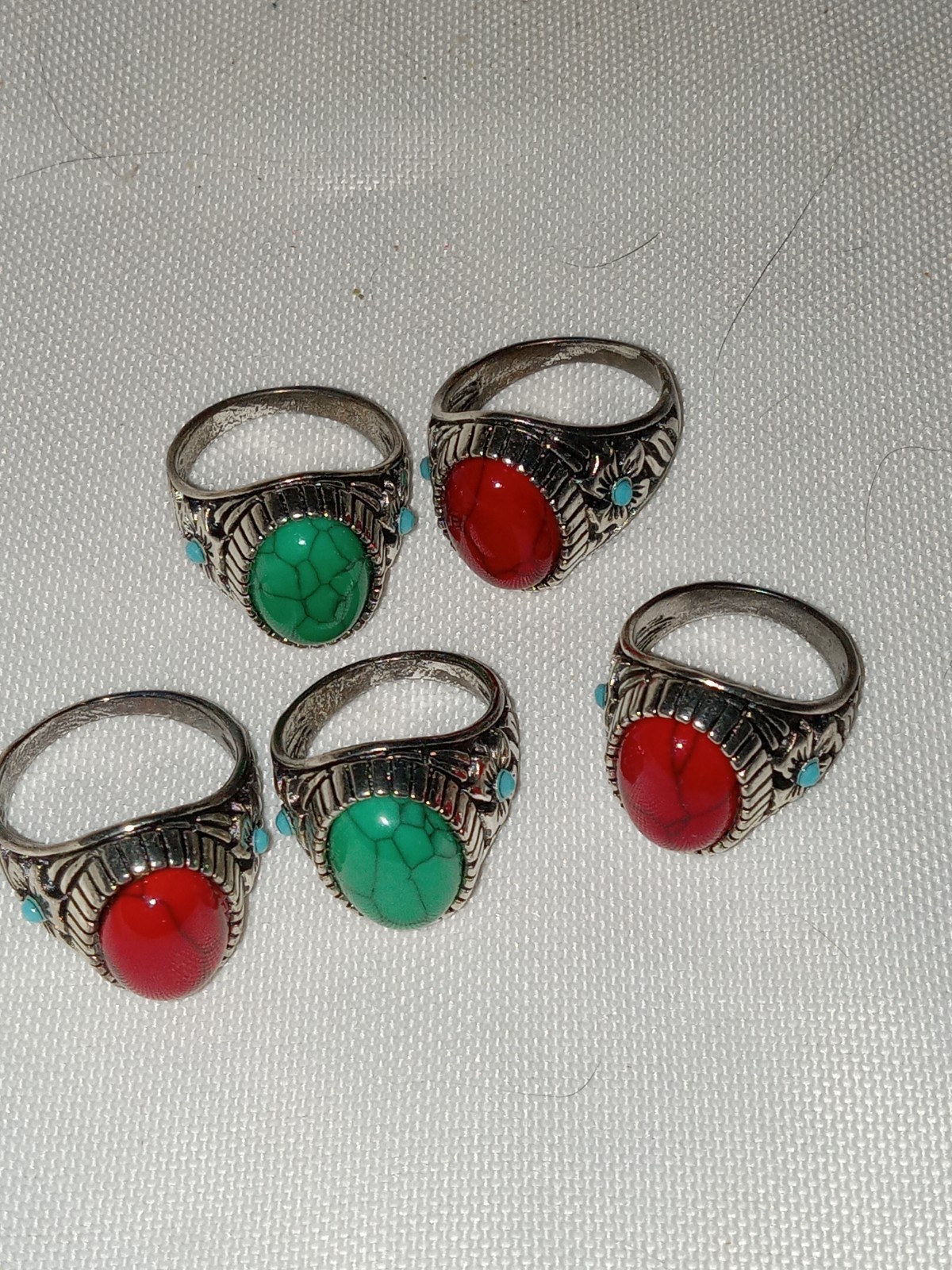 Resellers lot 5 Western/Biker Rings Assorted Sizes Blue green And Red Stones