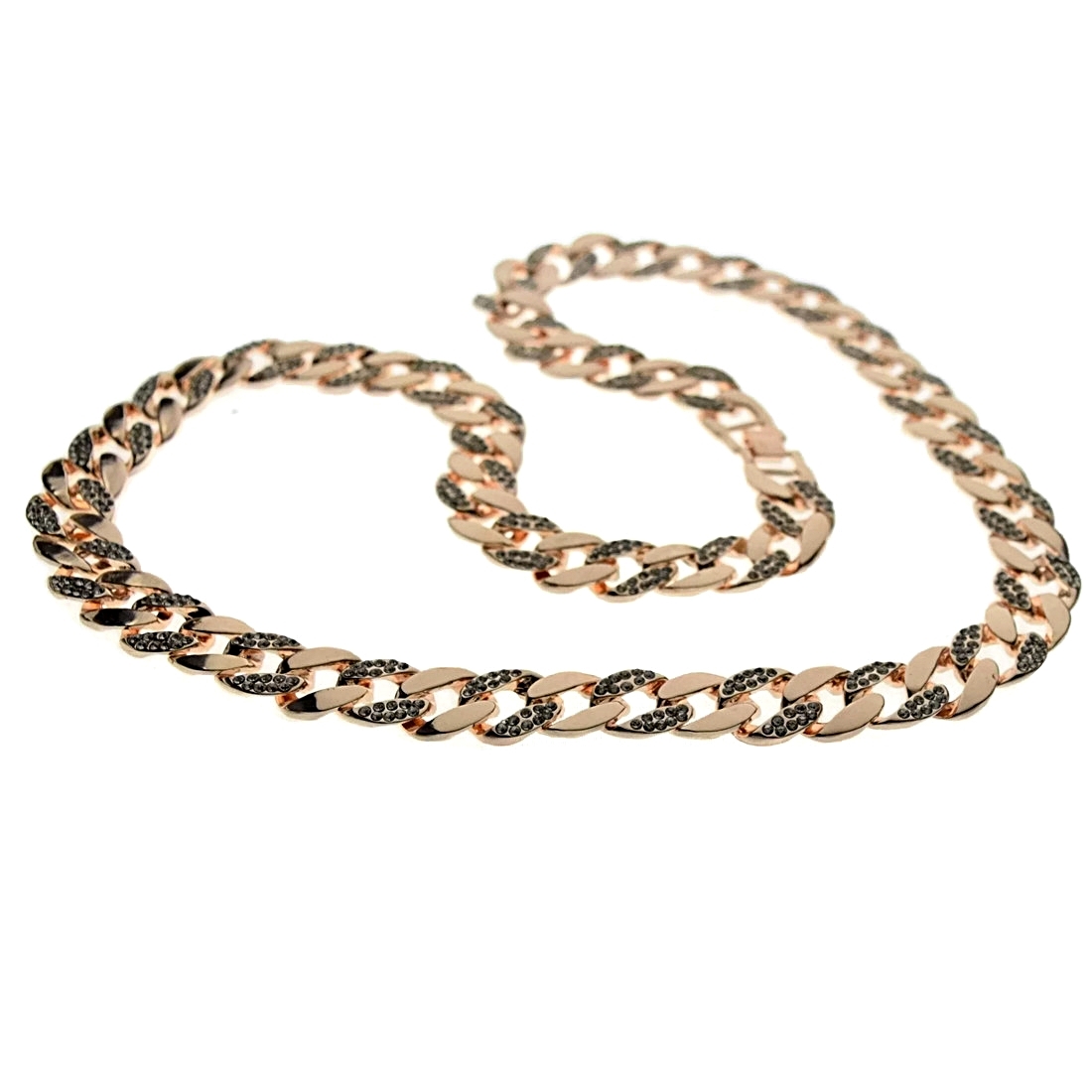 Men’s 14K Rose Gold Plated Cuban Link Iced Bling Chain Simulated CZ Necklace 30″