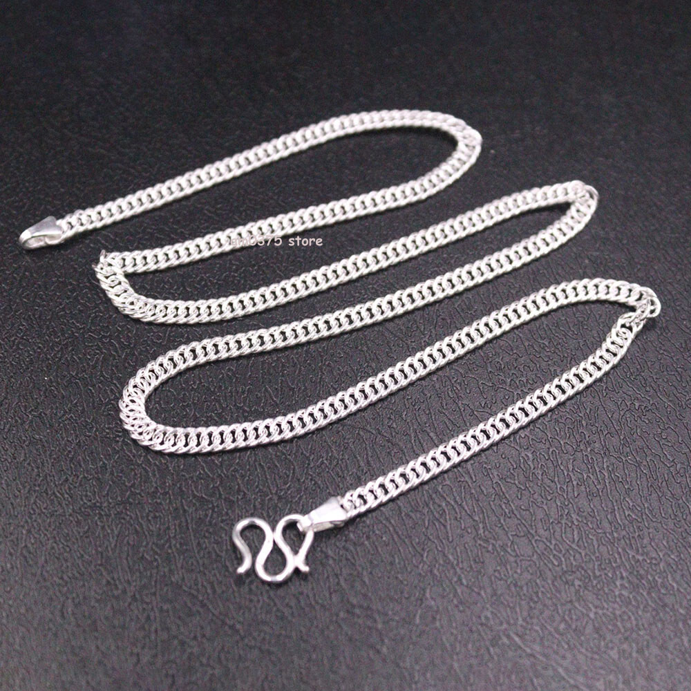 Pure 999 Fine Silver Necklace For Men Women 3.5mm Curb Link Chain 18inch /10g
