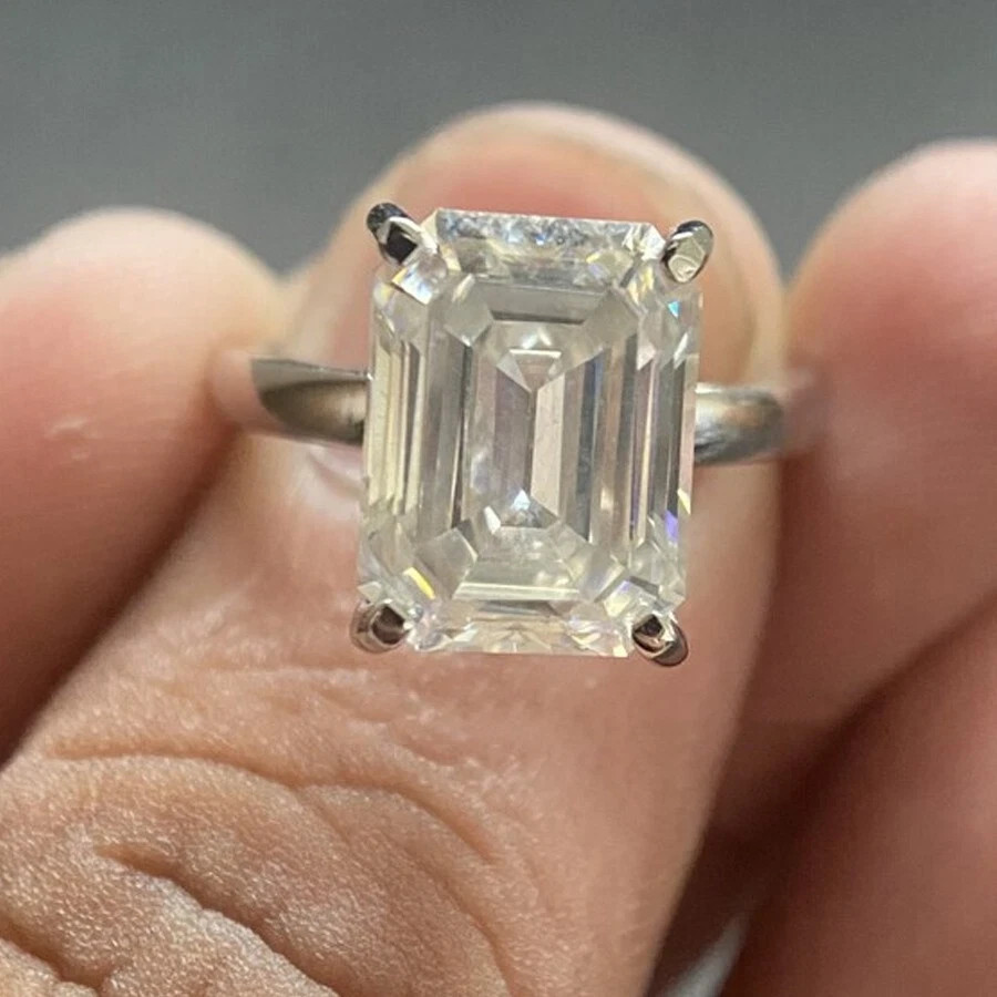 3.66 Ct Emerald Cut Moissanite Solitaire Engagement Ring 14K White Gold Plated