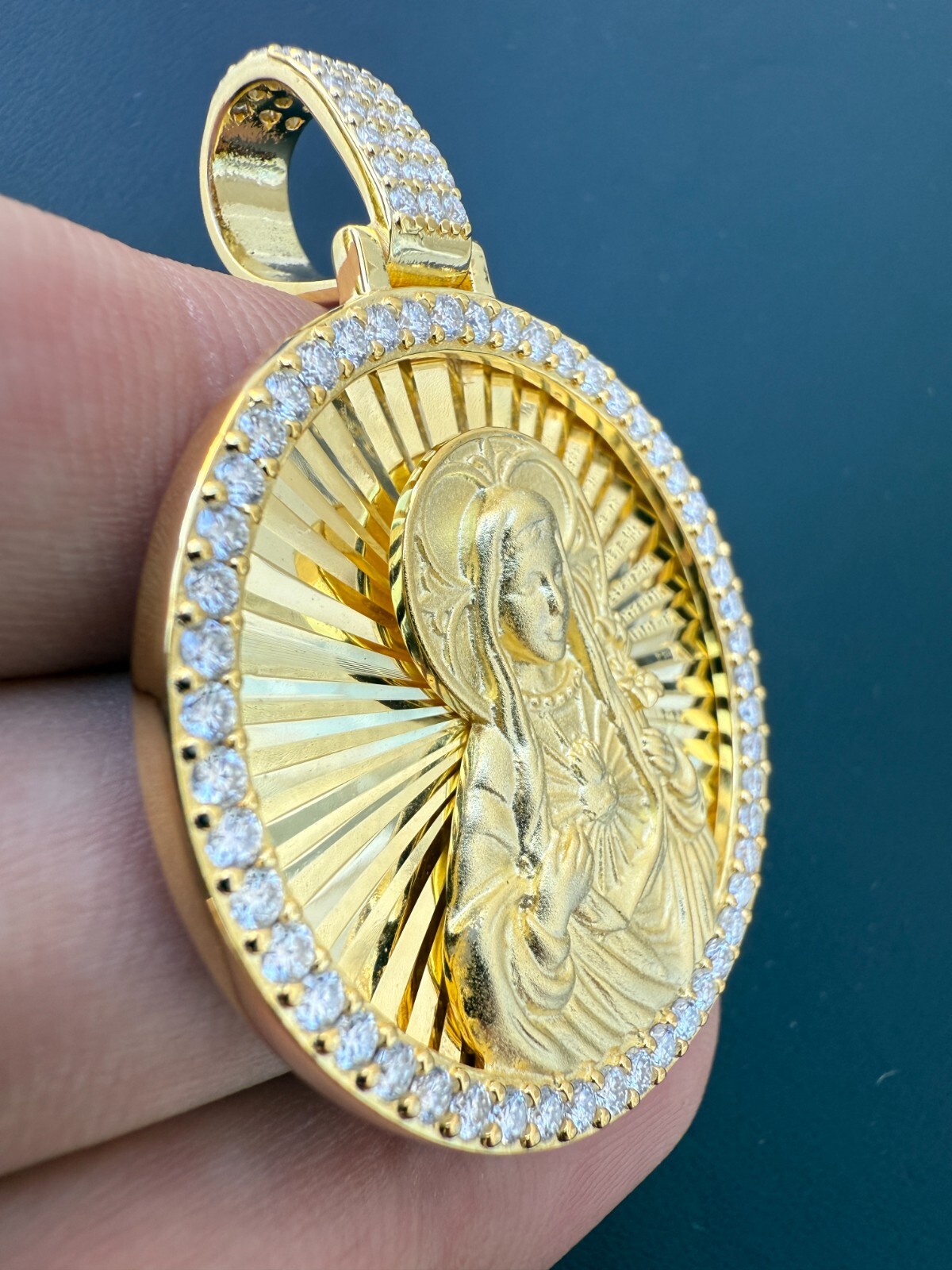 MOISSANITE Virgin Mary Round Medallion Pendant Real 925 Silver / Gold Necklace