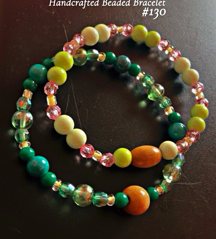 Handmade Multicolor Glass & Plastic Beaded Bracelet #130, Stackable, Unisex