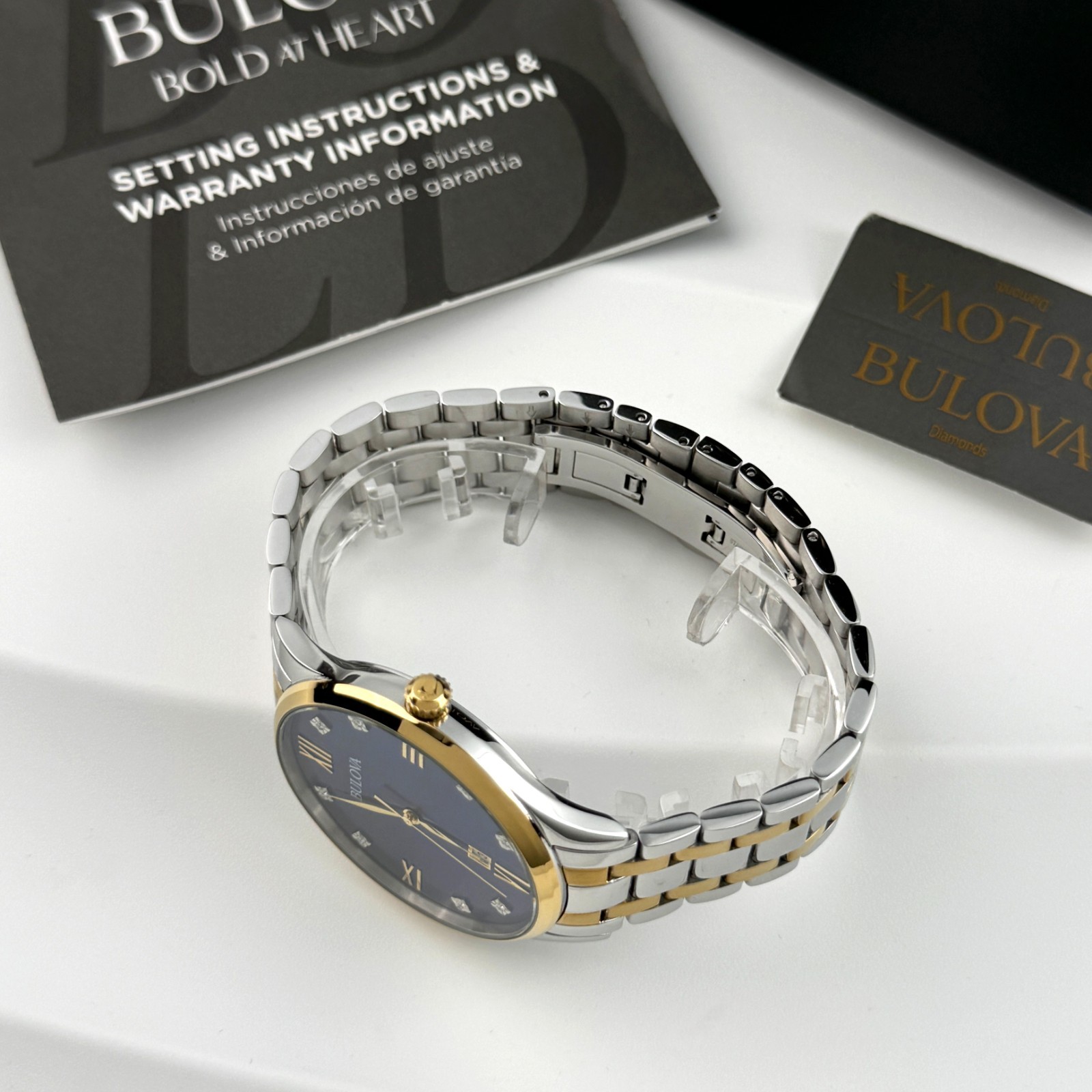 Bulova 98D130 Classic Diamond Quartz Stainless Steel Men’s Watch Blue Dial 40mm