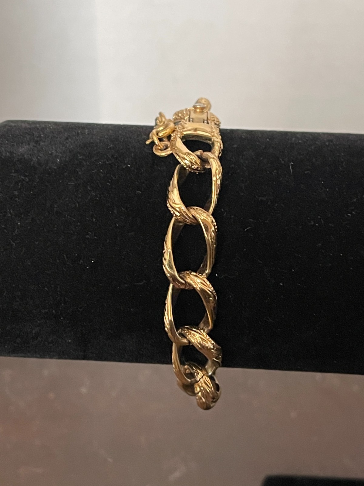 Vintage Monet Bracelet Textured Gold Tone Chain Link Signed & Marked with Safety