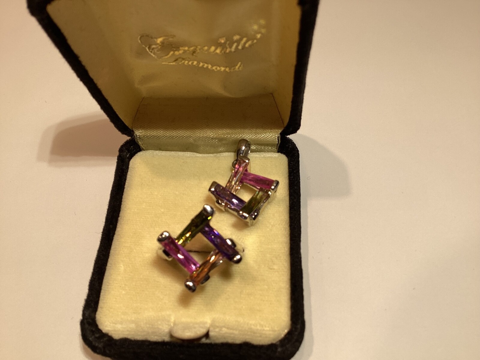 Multicolor Gemstone Ring and Matching Pendant in White Gold