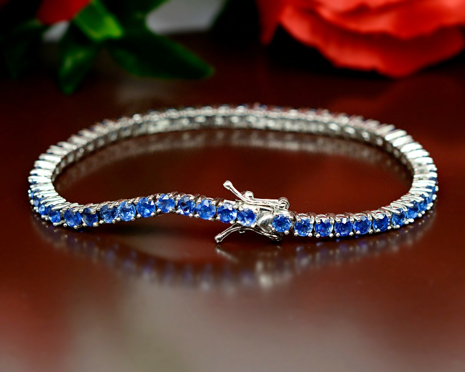 Natural 3MM Round Himalayan Kyanite Gemstone 925 Sterling Silver Tennis Bracelet