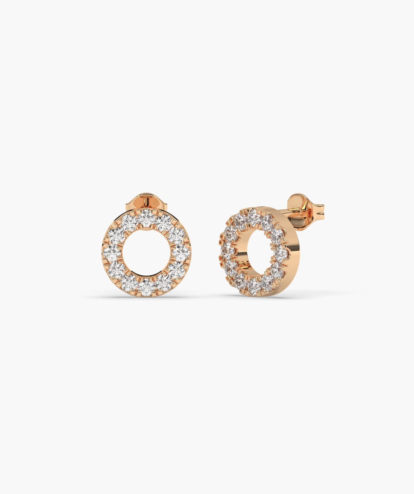 Round Lab Grown Diamond 18K Gold Pave Diamond Open Circle Eternity Stud Earrings