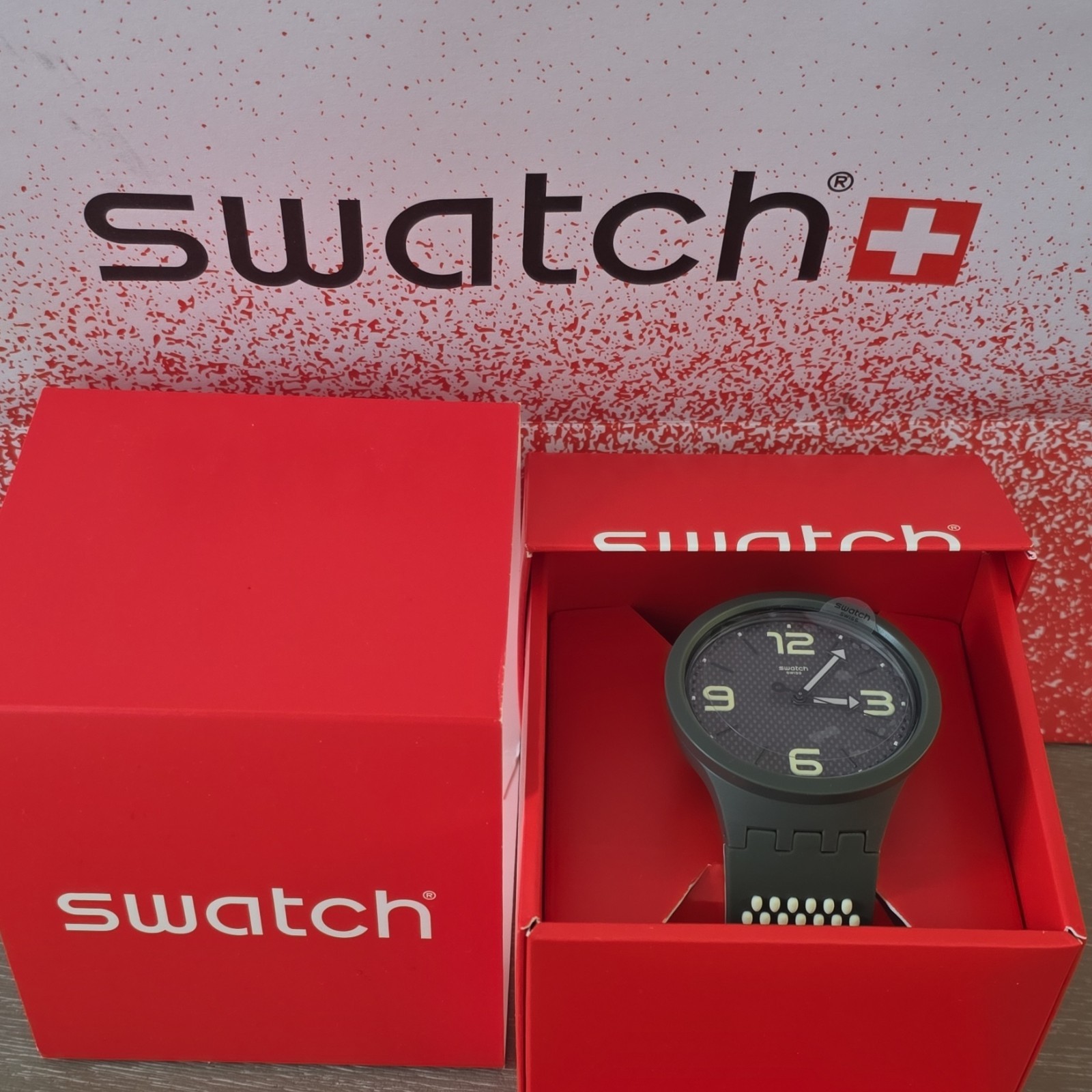 NEW Swatch BIG BOLD BBBLANCO Olive Green 47mm Watch In Box