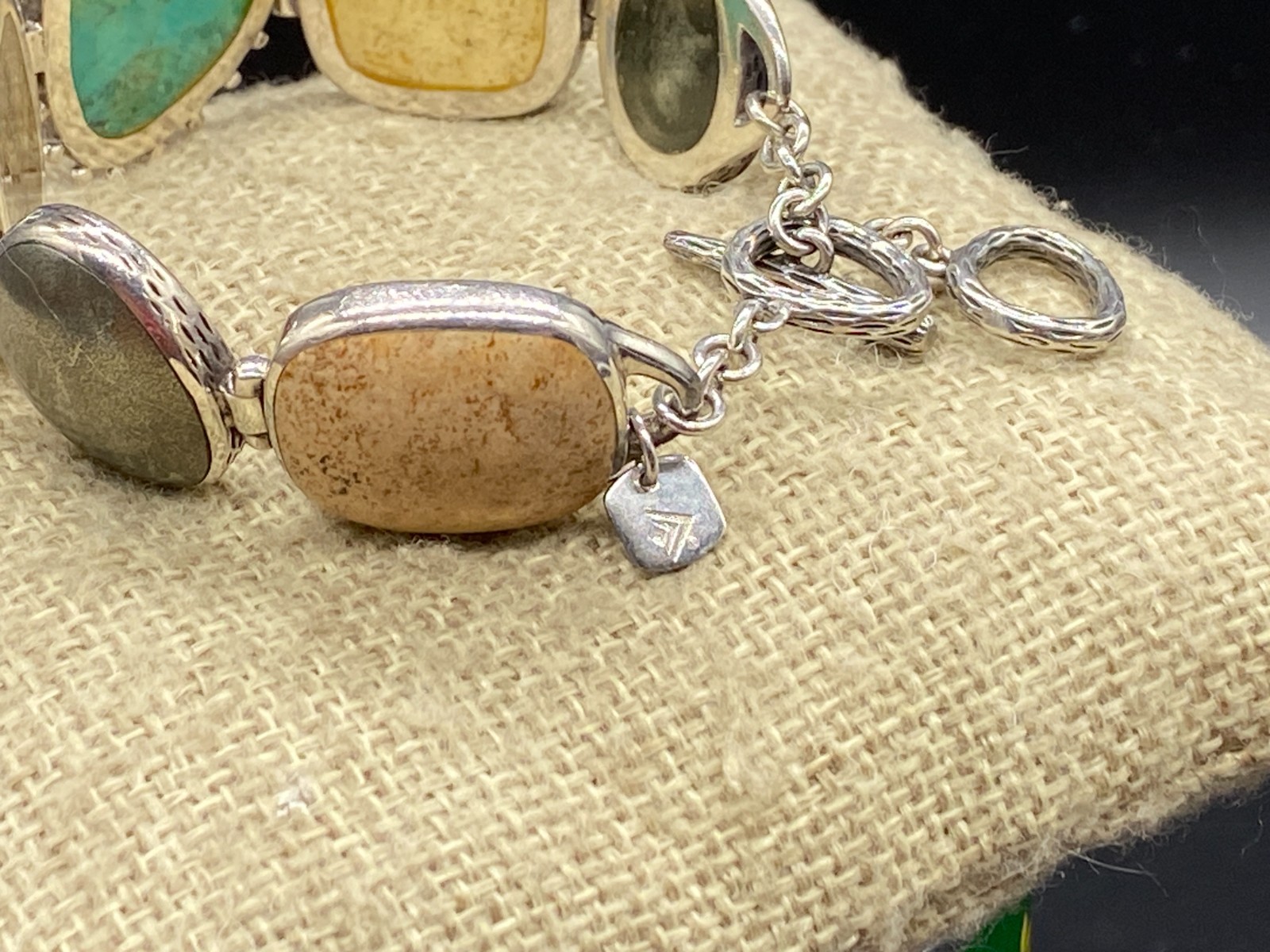 SILPADA-Sterling Pyrite Turquoise Bronzite Jasper Toggle Bracelet B1934 **READ**