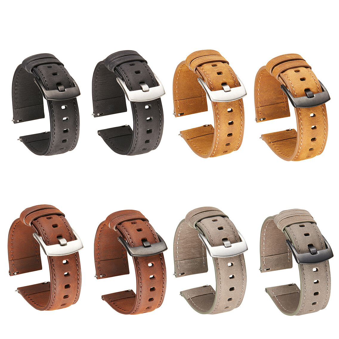 Brushed Genuine Leather Quick Release Watch Band Strap Men’s Pin Buckle 20 22mm