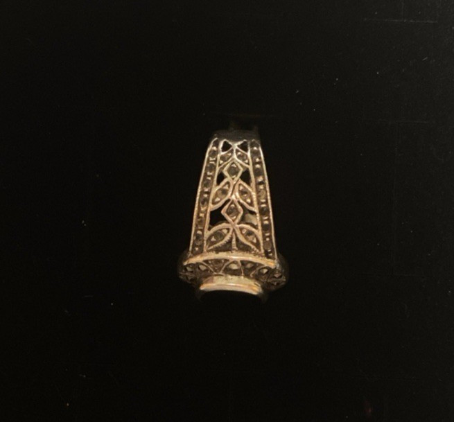 Vintage 925 Silver Filigree Floral Oval Onyx & Marcasite Ring (5.67) Grams TW