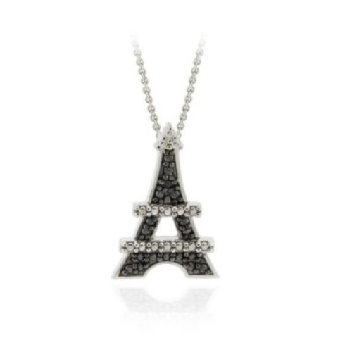 Sterling Silver Black Diamond Accent Eiffel Towers Necklace, 18″