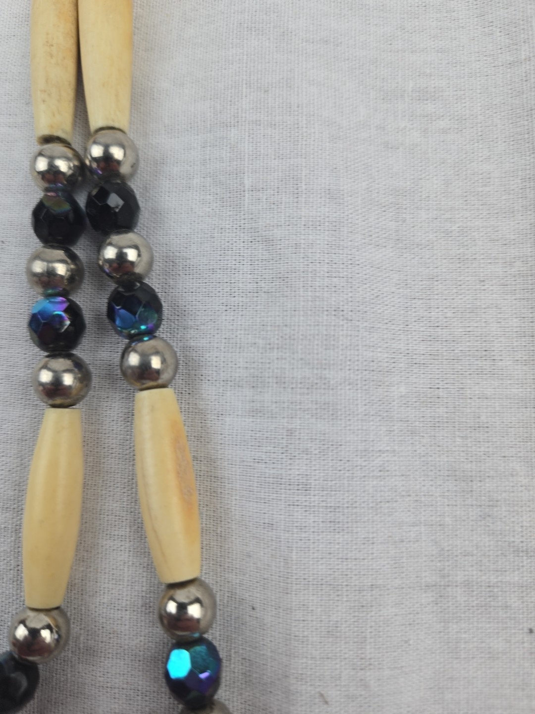 Native American Hairpipe Bone Shell Beaded Choker Necklace Bone 22 L Leather