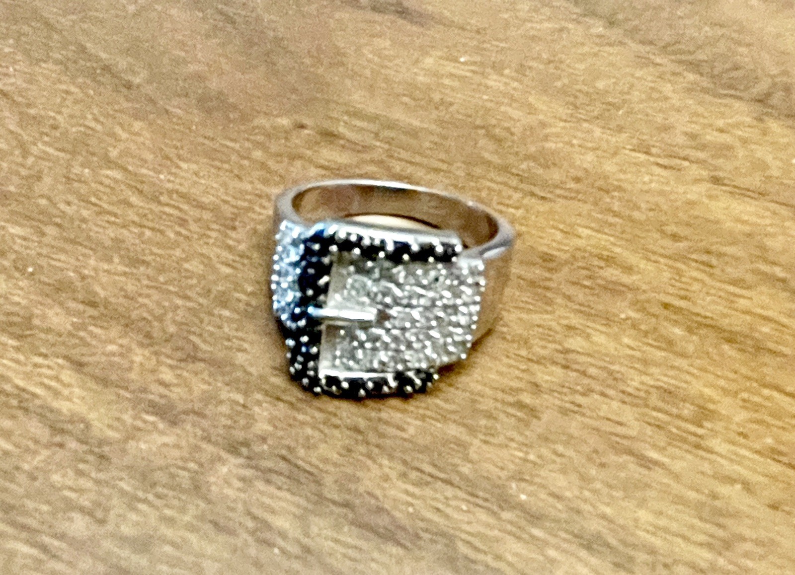 Vintage Silver Buckle Ring size 6 – Simulated Black and White Diamonds