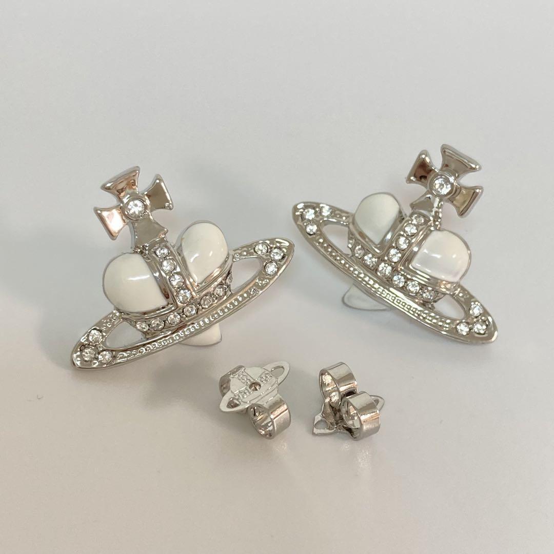 Vivienne Westwood Earrings Pierce Diamante White 2.5 cm w/drawstring