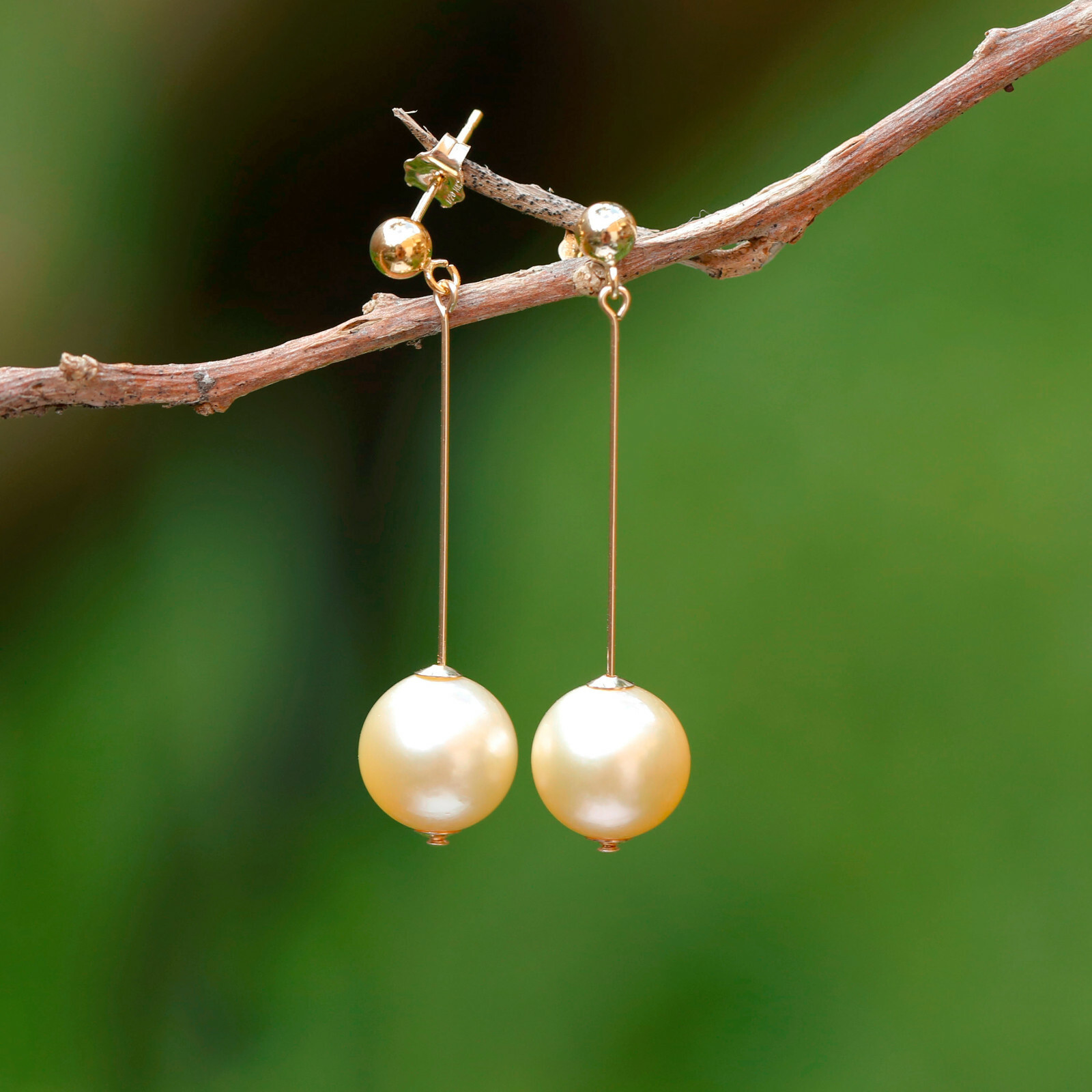 9.5-10mm natural high luster Australia gold seawater Pearl 14KGF Earring 40mm #3