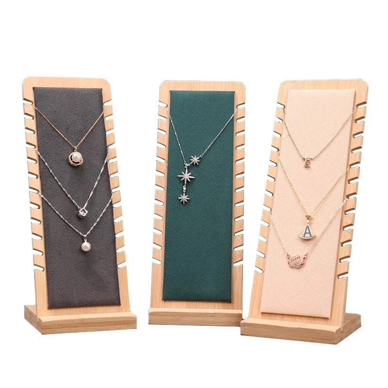 Bamboo Jewelry Necklace Display Stand Bracelet Pendant Storage Shelf Holder